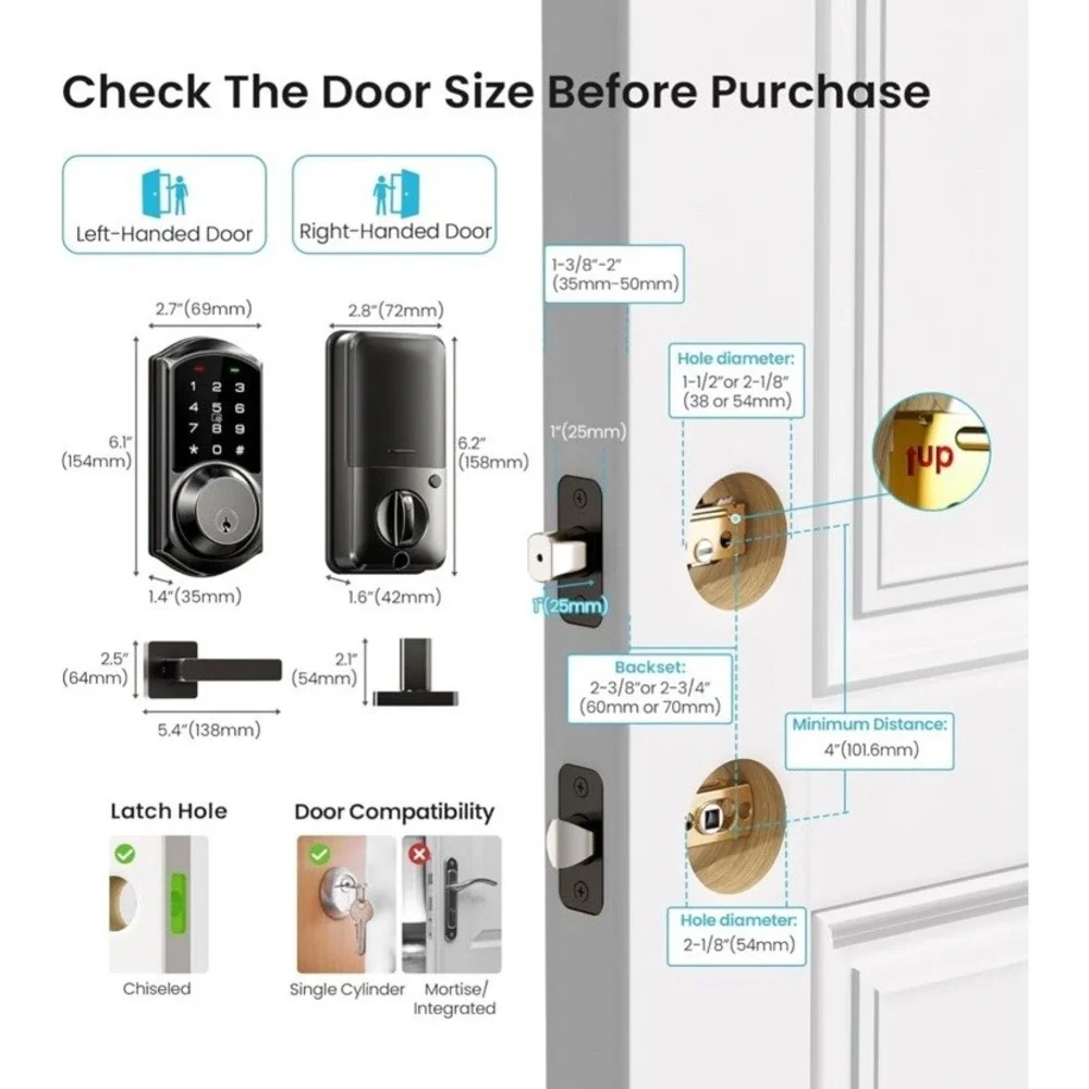 Veise VE06-L Wifi Smart‎ Lock With Lever, Open Box, New
